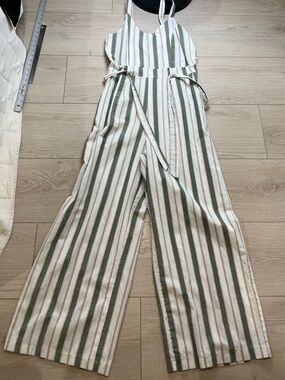 V&L Brand Made In Italy Romper Beige, Sage & Tan Stripe Women’s Large Back Zip